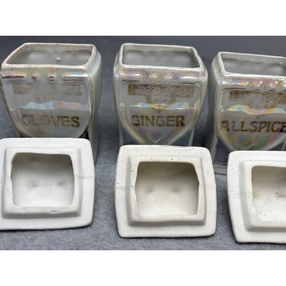 Vintage German Iridescent Porcelain Spice Jar Set 1920s - Picture 5 of 14